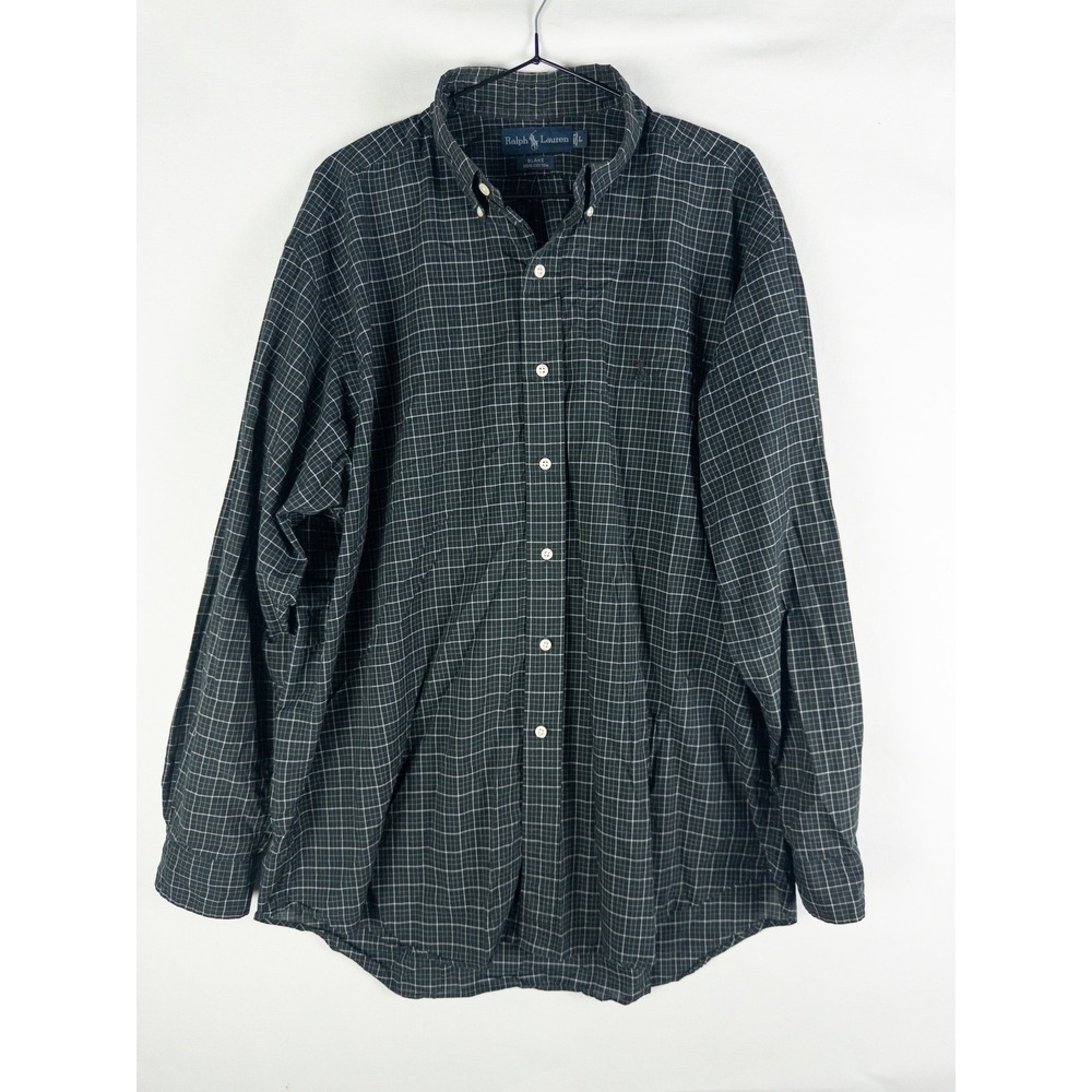 Ralph Lauren Blake Plaid Button Down Shirt Mens L Dark Green Checkered Preppy Ol